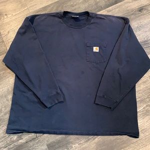 Carhartt Long Sleeve Shirt Navy Blue Chest Pocket Size XL